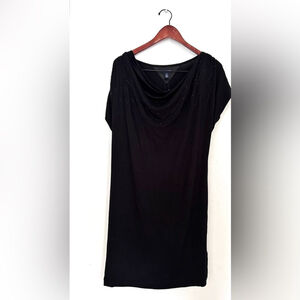 Nwt tommy hilfiger black jersey draped neck soft dress knee length cap sleeves m